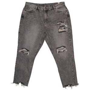 Aeropostale‎ Size 16 Mom Jeans Grey Distressed Raw Hem 100% Cotton Denim Jeans